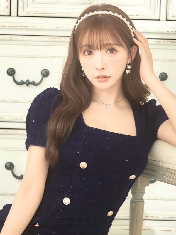 画像13: XSサイズあり【an /アン】襟付き/ スパンコール/ ボタン/ 半袖/ パフスリーブ/タイト/ ミニドレス/ キャバドレス[OF05] (13)