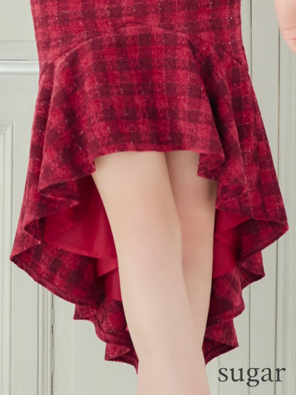 画像20: XSサイズあり【an /アン】チェック柄/ ハイネック/ フロントジップ/ カットアウト/ ベルト/ ノースリーブ/ テールカット/ マーメイド/ ミディアムドレス/ キャバドレス[OF05] (20)