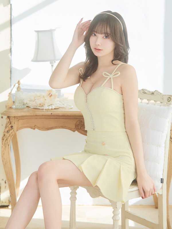 画像15: XSサイズあり【an /アン】リボン/ キャミソール/ フロントジップ/ プリーツ/ Aライン/ セットアップ/ ミニドレス/ キャバドレス[OF05] (15)