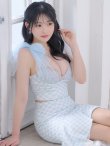 画像27: sugarオリジナルカラー・XSサイズあり【an/アン】ショルダーリボン/ ギンガムチェック/ テールカット/ セットアップ/ ミディアムドレス/ キャバドレス[OF05] (27)