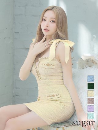イエロー オフショルダー タイトドレス S Sugar 上品！イエロー カラードレス オフショルダー 光沢サテン