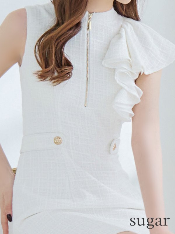 画像10: XSサイズあり【an /アン】 フリルショルダー/ アシメデザイン/ フロントジップ/ ノースリーブ/ チェック柄/ タイト/ ミニドレス/ キャバドレス[OF05] (10)