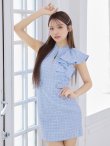画像5: XSサイズあり【an /アン】 フリルショルダー/ アシメデザイン/ フロントジップ/ ノースリーブ/ チェック柄/ タイト/ ミニドレス/ キャバドレス[OF05] (5)