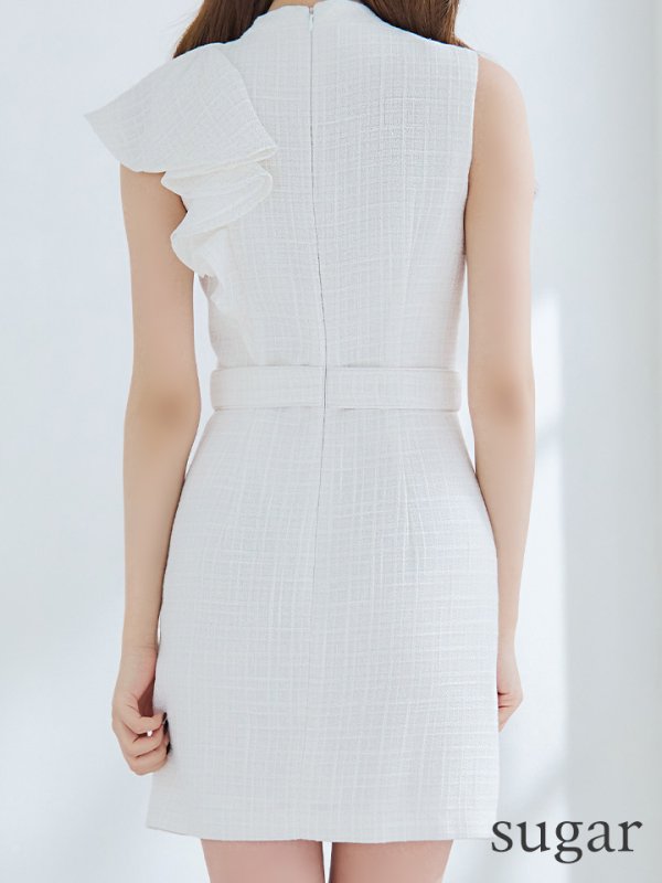 画像9: XSサイズあり【an /アン】 フリルショルダー/ アシメデザイン/ フロントジップ/ ノースリーブ/ チェック柄/ タイト/ ミニドレス/ キャバドレス[OF05] (9)