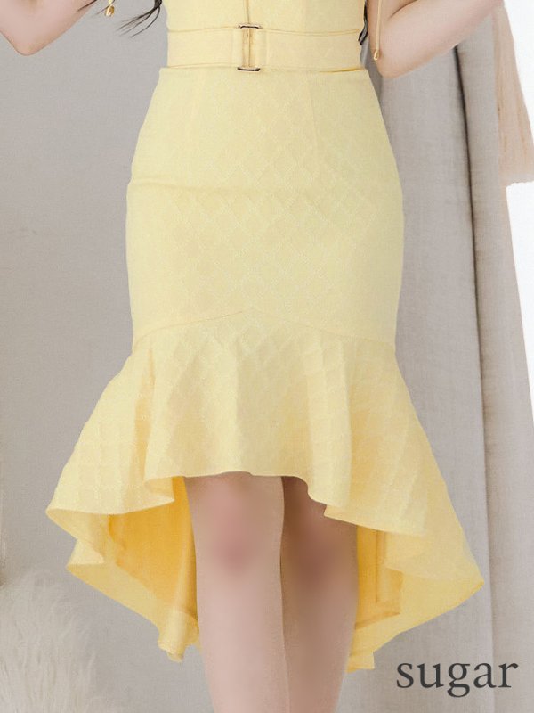 画像15: XSサイズあり【an /アン】バストカットアウト/ ハイネック/ フロントジップ/ ベルト/ ノースリーブ/ テールカット/ マーメイド/ ミディアムドレス/ キャバドレス[OF05] (15)