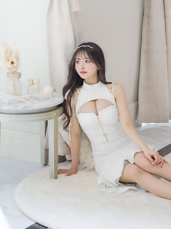 画像32: XSサイズあり【an /アン】バストカットアウト/ ハイネック/ フロントジップ/ ベルト/ ノースリーブ/ テールカット/ マーメイド/ ミディアムドレス/ キャバドレス[OF05] (32)