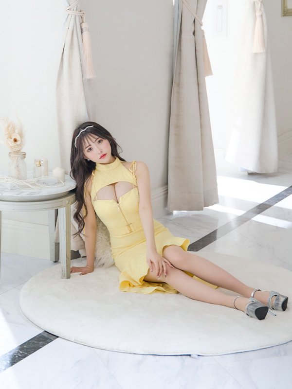 画像7: XSサイズあり【an /アン】バストカットアウト/ ハイネック/ フロントジップ/ ベルト/ ノースリーブ/ テールカット/ マーメイド/ ミディアムドレス/ キャバドレス[OF05] (7)