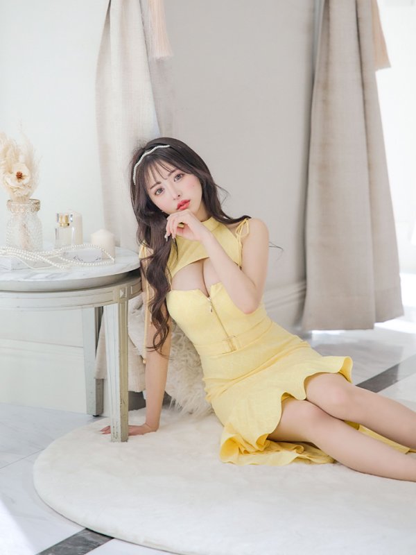 画像8: XSサイズあり【an /アン】バストカットアウト/ ハイネック/ フロントジップ/ ベルト/ ノースリーブ/ テールカット/ マーメイド/ ミディアムドレス/ キャバドレス[OF05] (8)