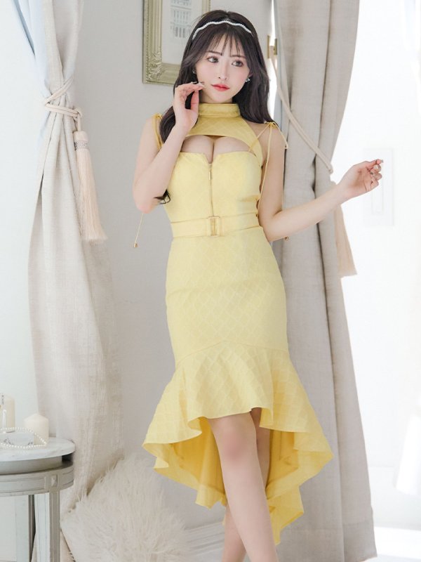 画像9: XSサイズあり【an /アン】バストカットアウト/ ハイネック/ フロントジップ/ ベルト/ ノースリーブ/ テールカット/ マーメイド/ ミディアムドレス/ キャバドレス[OF05] (9)