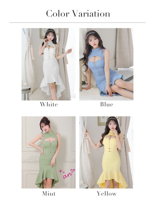 画像36: XSサイズあり【an /アン】バストカットアウト/ ハイネック/ フロントジップ/ ベルト/ ノースリーブ/ テールカット/ マーメイド/ ミディアムドレス/ キャバドレス[OF05] (36)