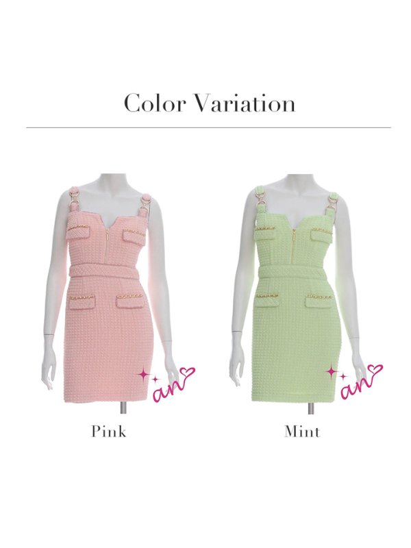 画像49: XSサイズあり【an /アン】 スーパーストレッチツイード/ バックル/ ノースリーブ/ フロントジップ/ チェーンパイピング/ タイト/ ミニドレス/ キャバドレス[OF05] (49)