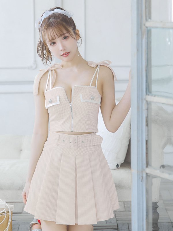 画像15: XSサイズあり【an /アン】ツイード/ ボタン/ ショルダーリボン/ キャミソール/ セットアップ/ Aライン/ 裾プリーツ/ ミニドレス/ キャバドレス[OF05] (15)