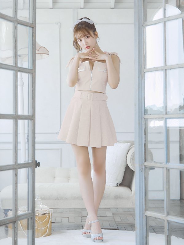 画像16: XSサイズあり【an /アン】ツイード/ ボタン/ ショルダーリボン/ キャミソール/ セットアップ/ Aライン/ 裾プリーツ/ ミニドレス/ キャバドレス[OF05] (16)