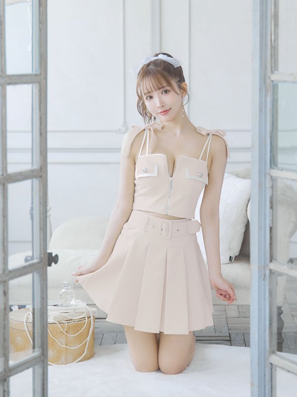 画像17: XSサイズあり【an /アン】ツイード/ ボタン/ ショルダーリボン/ キャミソール/ セットアップ/ Aライン/ 裾プリーツ/ ミニドレス/ キャバドレス[OF05] (17)