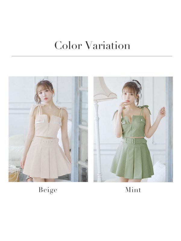 画像37: XSサイズあり【an /アン】ツイード/ ボタン/ ショルダーリボン/ キャミソール/ セットアップ/ Aライン/ 裾プリーツ/ ミニドレス/ キャバドレス[OF05] (37)