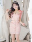 画像3: XSサイズあり【an /アン】 ショルダーリボン/ フロントジップ/ ゴールドバックル/ ボタン/ セットアップ/タイト/ ミニドレス/ キャバドレス[OF05] (3)