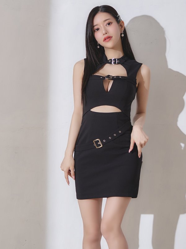 画像23: XSサイズあり【an/アン】ベルトデザイン/ カットアウト/ サイドジッパー/ ノースリーブ/ タイト/ ミニドレス/ キャバドレス[OF05] (23)