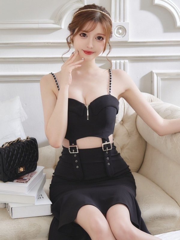 画像3: XSサイズあり【an /アン】フロントジップ/ カットアウト/ ベルト/ キャミソール/ テールカット/ マーメイド/ ミディアムドレス/ キャバドレス[OF05] (3)