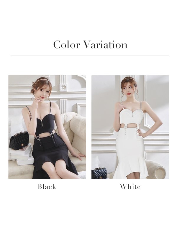 画像29: XSサイズあり【an /アン】フロントジップ/ カットアウト/ ベルト/ キャミソール/ テールカット/ マーメイド/ ミディアムドレス/ キャバドレス[OF05] (29)