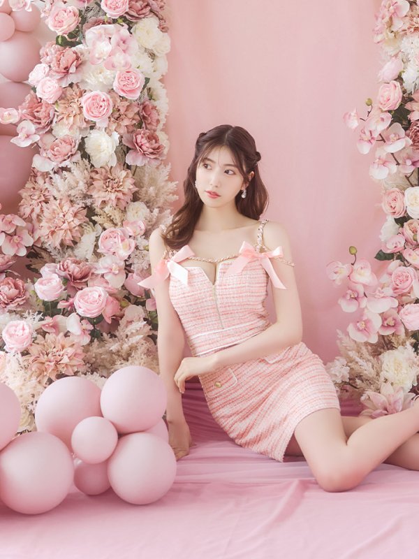 画像13: XSサイズあり【an /アン】ツイード/ リボン/ ショルダーチェーン/ キャミソール/ タイト/ ミニドレス/ キャバドレス[OF05] (13)