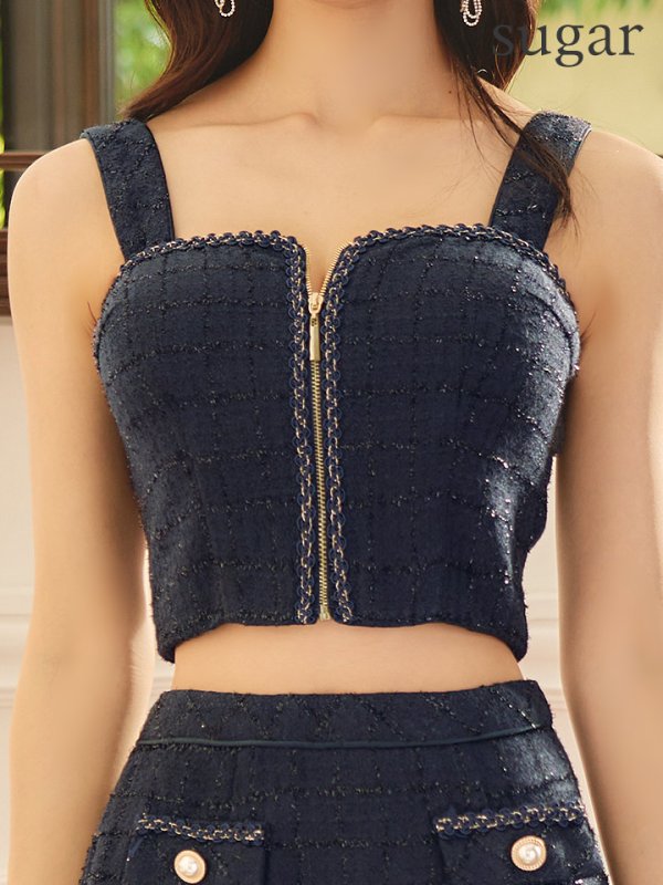 画像10: XSサイズあり【an /アン】セットアップ/ ノースリーブ/ ツイード/ フロントジップ/ フリルテール/ タイト/ ミニドレス/ キャバドレス[OF05] (10)