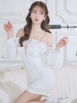 画像2: XSサイズあり【an /アン】袖あり/ ショルダーリボン/ ファー/ 取り外し可能/ バストジッパー/ チェーン/ キャミソール/ タイト/ ミニドレス/ キャバドレス[OF05] (2)