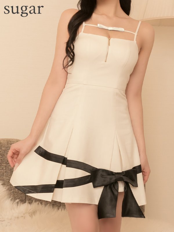 画像19: XSサイズあり【an/アン】リボン/ フロントジップ/ ワンカラー/ キャミソール/ Aライン/ フレア/ ワンピース/ ミニドレス/ キャバドレス[OF05] (19)