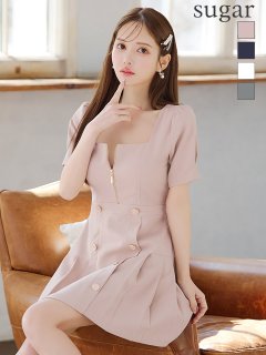【DEA.by ROBE de FLEURS/ディアバイローブドフルール】襟付き/ ノースリーブ/ バストジップ/ ベルトデザイン/ フレア/ Aライン/ ミニドレス/ キャバドレス