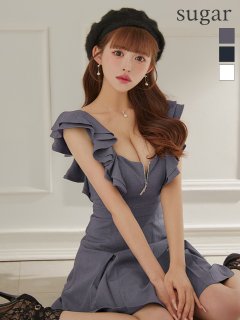 【an /アン】フロントジップ/ バックリボン/ 背中魅せ/ ノースリーブ/ フレア/ Aライン/ ワンピース/ ミニドレス/ キャバドレス