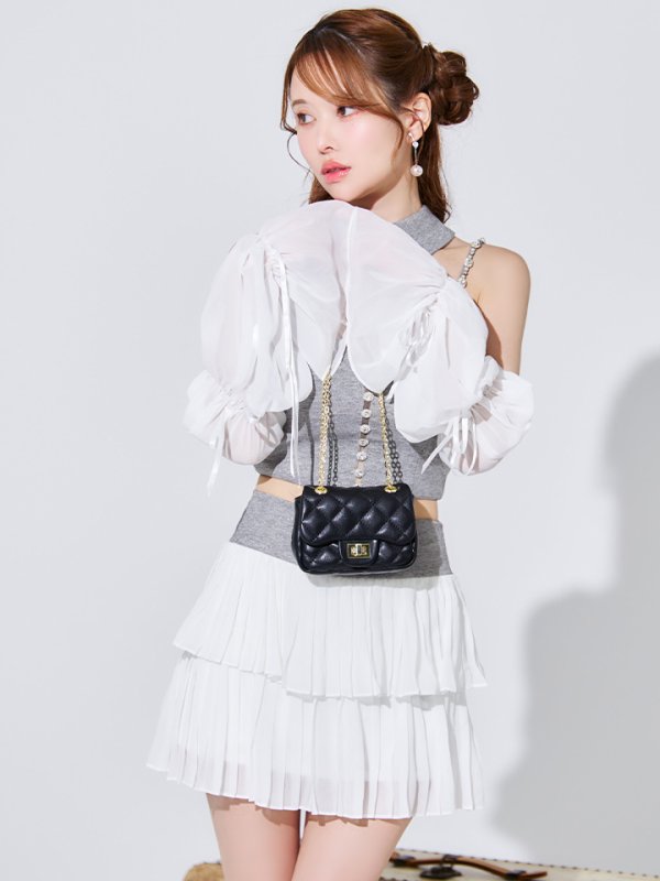 グレーxホワイト モデル：ゆめ　身長：160cm　着用サイズ：Sサイズ