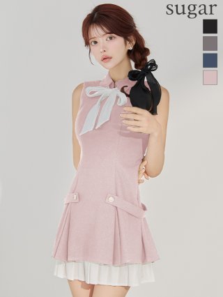 ピンク フリル袖 ミニドレス S新品未使用 Tika ドレス キャバドレス フリル袖フラワーレースフロント