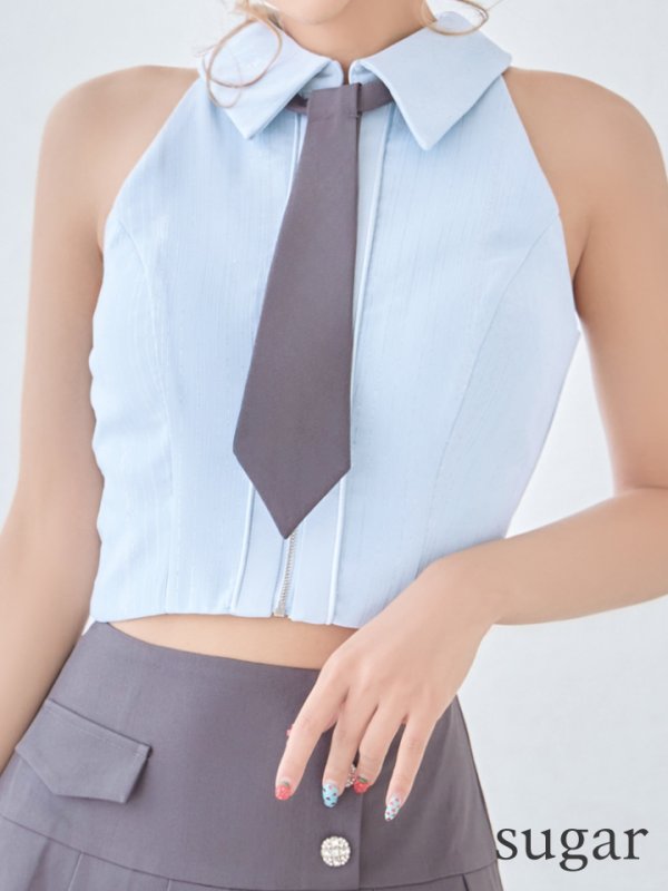 ブルー×グレー　モデル：如月れい　身長：156cm　着用サイズ：Sサイズ