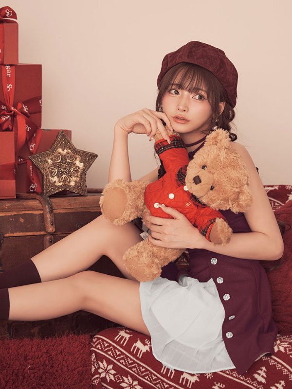 ワインレッドxホワイト　モデル：まみ　身長：160cm　着用サイズ：Sサイズ