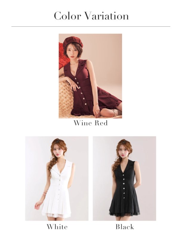 画像40: XSサイズあり【an /アン】襟付き/ ボタン/ シンプル/ プリーツ/ フレア/ ノースリーブ/ ミニドレス/ キャバドレス[OF05] (40)