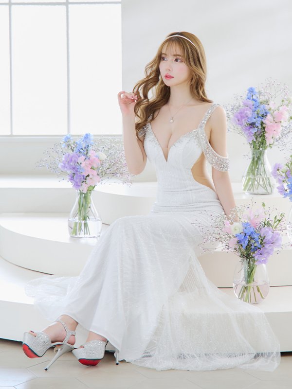 画像2: 【ANGEL R PREMIUM/エンジェルアールプレミアム】スパンコール/ レース/ オープンショルダー/ ビジュー/ マーメイド/ ロング/ キャバドレス long[OF2] (2)