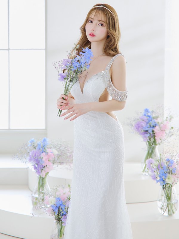 画像3: 【ANGEL R PREMIUM/エンジェルアールプレミアム】スパンコール/ レース/ オープンショルダー/ ビジュー/ マーメイド/ ロング/ キャバドレス long[OF2] (3)