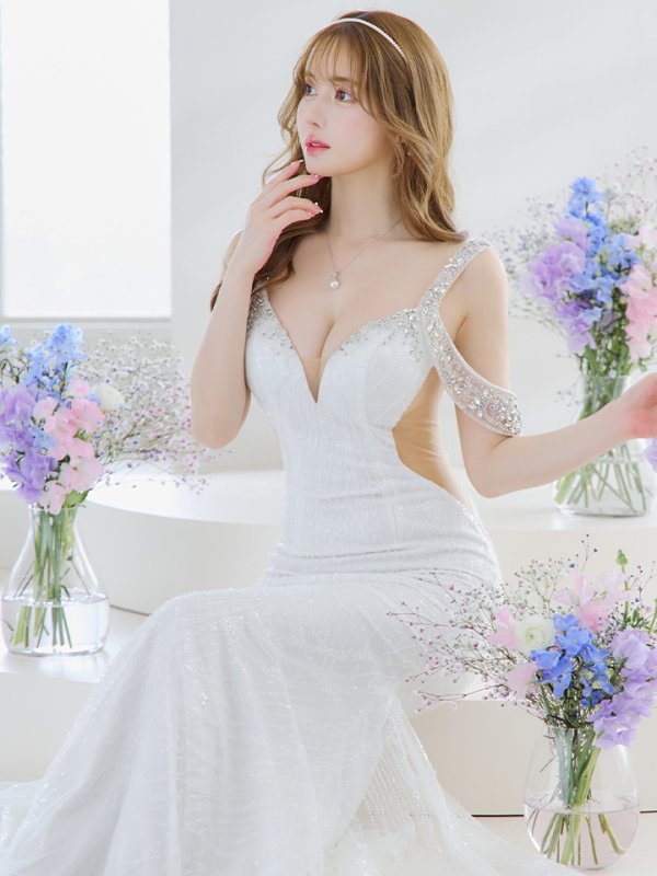 画像6: 【ANGEL R PREMIUM/エンジェルアールプレミアム】スパンコール/ レース/ オープンショルダー/ ビジュー/ マーメイド/ ロング/ キャバドレス long[OF2] (6)