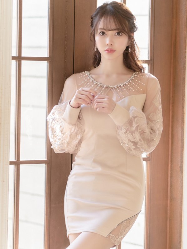 画像5: 【ANGEL R/エンジェルアール】フラワーレース/ ワイドスリーブ/ タイト/ ミニドレス/ キャバドレス[OF2] (5)