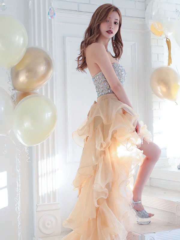 画像7: 【ANGEL R/エンジェルアール】【17color】ビジュー/ ベア/ ショートinロング/ プリンセス / キャバドレス long[OF2] (7)