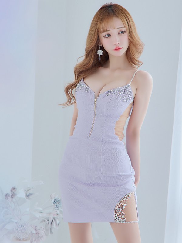 画像12: XSサイズあり【ANGEL R/エンジェルアール】ジップ/ ZIP/ ツイード/ ビジュー/ キャミ/ タイト/ ミニドレス/ キャバドレス[OF2] (12)