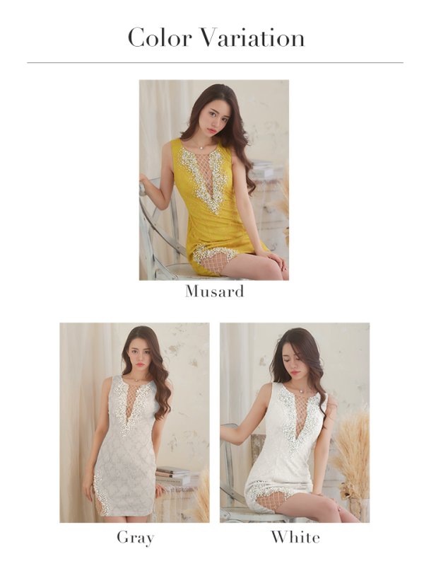 画像10: 【ANGEL R/エンジェルアール】バストカット/ パールビジュー/ クロス/ フラワーレース/ ノースリーブ/ タイト/ ミニドレス/ キャバドレス[OF2] (10)