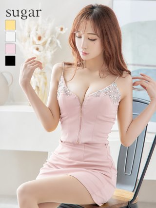 Angel R ライトツイード×バストジップ＆ビジューノースリーブミニドレス Angel R ライトツイード×バストジップ＆ビジューノースリーブ