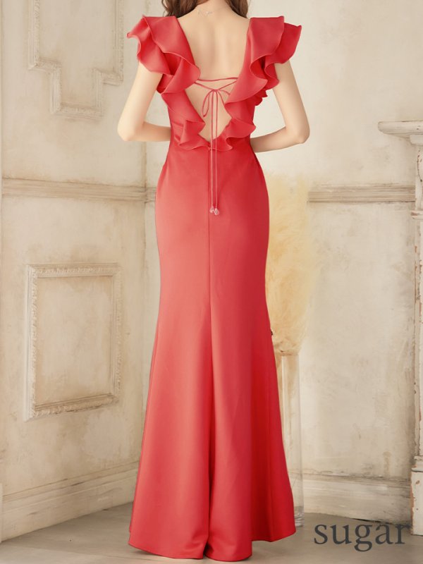 画像10: 【ANGEL R/エンジェルアール】ショルダーフリル/ フリル/ チェーンビジュー/ スリット/ タイト/ ロングドレス/ キャバドレス long[OF2] (10)