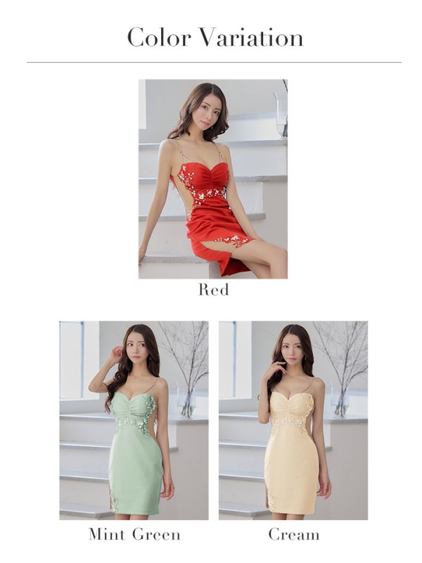 画像17: XSサイズあり【ANGEL R/エンジェルアール】フラワーモチーフ/ バストギャザー/ ビジュー/ キャミソール/ タイト/ ミニドレス/ キャバドレス[OF2] (17)