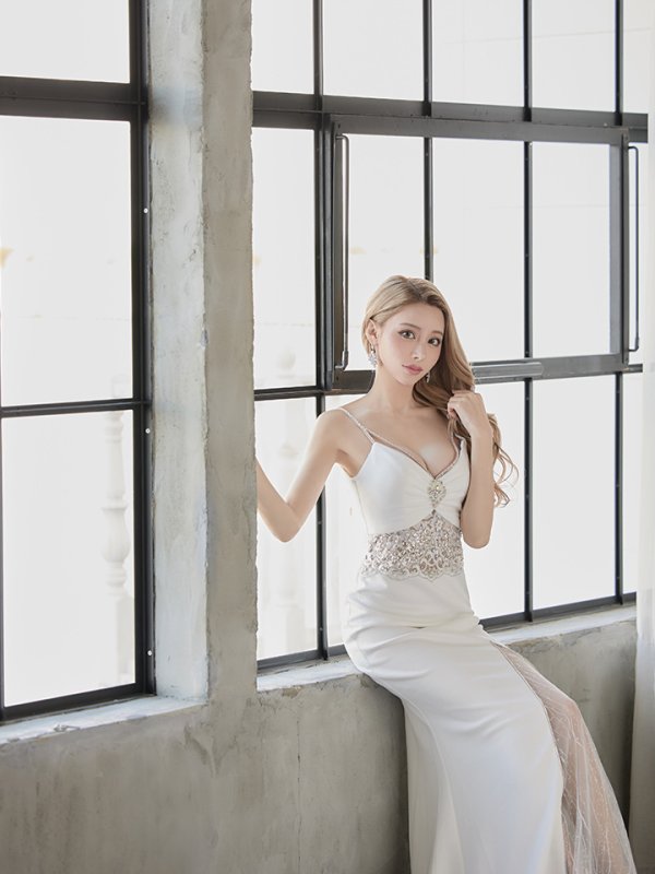 画像3: 【ANGEL R/エンジェルアール】ウエストスパンコール/ パール/ ビジュー/ キャミソール/ スリット/ タイト/ ロングドレス/ キャバドレス long[OF2] (3)