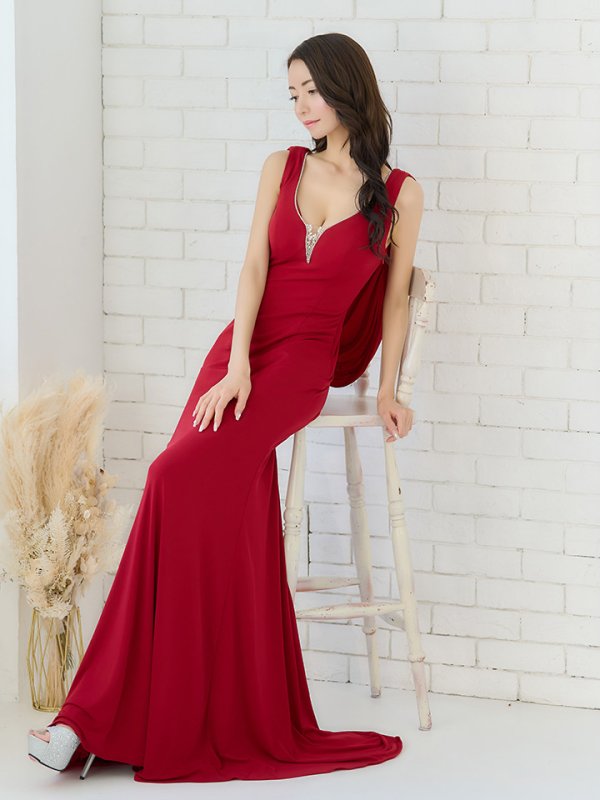 画像2: 【ANGEL R/エンジェルアール】バックドレープ/ ビジューデザイン/ マーメイド/ ロングドレス/ キャバドレス long[OF2] (2)