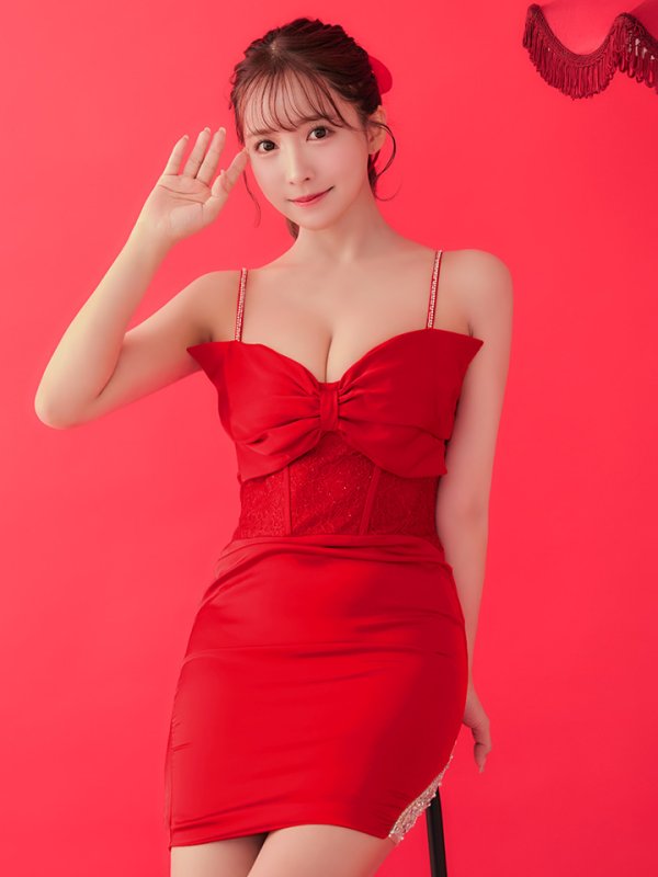 画像23: XSサイズあり【ANGEL R/エンジェルアール】ビックリボン/ キャミソール/ フラワーレース/ ワンカラー/ タイト/ ミニドレス/ キャバドレス[OF2] (23)