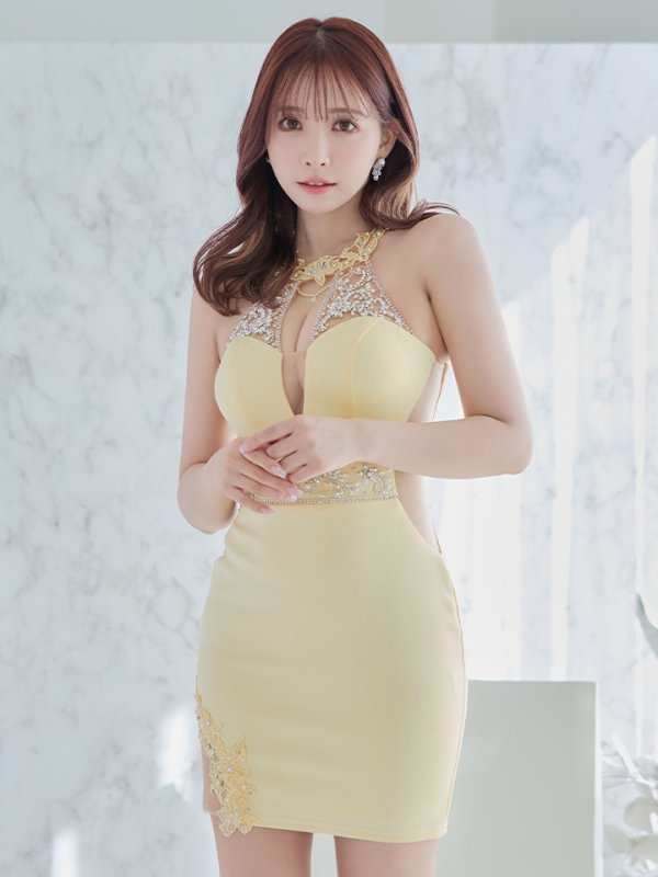 画像4: 【ANGEL R/エンジェルアール】アメスリ/ フラワーネック/ デコルテチェーン/ ビジュー/ タイト/ ミニドレス/ キャバドレス[OF2] (4)