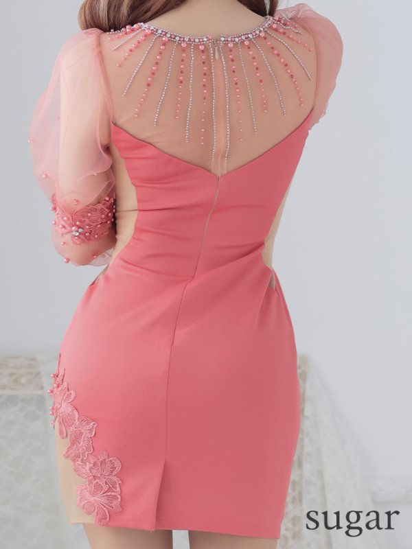 画像20: 【ANGEL R/エンジェルアール】シースルーシフォンスリーブ/ 七分袖/ 長袖/ ロングスリーブ/ パール/ ビジュー/ タイト/ ミニドレス/ キャバドレス[OF2] (20)