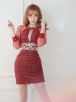 画像16: XSサイズあり【ANGEL R/エンジェルアール】ラメツイード/ ロングスリーブ/ 長袖/ 袖あり/ ウエストビジュー/ シースルー/ アメスリ/ タイト/ ミニドレス/ キャバドレス[OF2] (16)